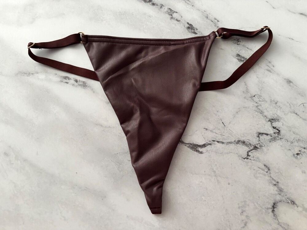 Victoria's Secret V String Panty Very Sexy Adjustable Sides Faux Leather S